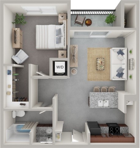 Floor plan for 1 bed, 1 bath, 777 sqft